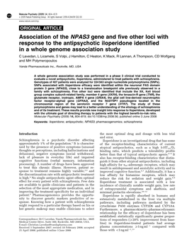 Association of the NPAS3 Gene and Five Other Loci with Response to The