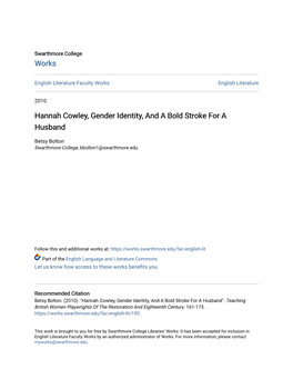 Hannah Cowley, Gender Identity, and a Bold Stroke for a Husband