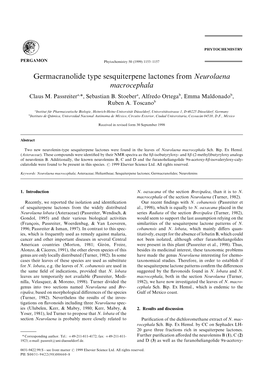 Germacranolide Type Sesquiterpene Lactones from Neurolaena Macrocephala