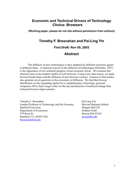 Economic and Technical Drivers of Technology Choice: Browsers