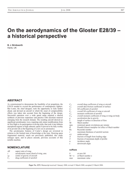 On the Aerodynamics of the Gloster E28 39 – a Historical Perspective.Pdf