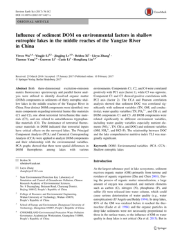 Influence of Sediment DOM on Environmental Factors in Shallow