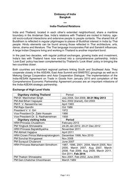 Embassy of India Bangkok *** India-Thailand Relations India And