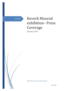 Kevork Mourad Exhibition– Press Coverage Summer 2019