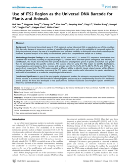 Use of ITS2 Region As the Universal DNA Barcode for Plants and Animals