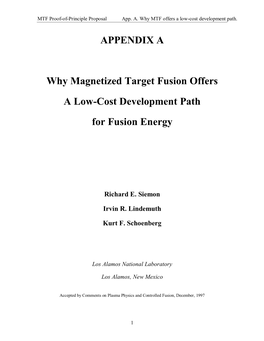 APPENDIX a Why Magnetized Target Fusion Offers a Low-Cost