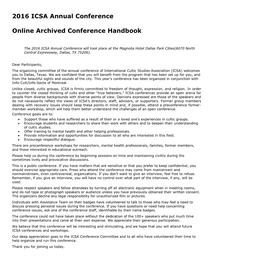 2016 ICSA Annual Conference Online Archived Conference Handbook