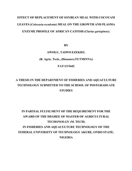 Effect of Replacement of Soybean Meal with Cocoyam