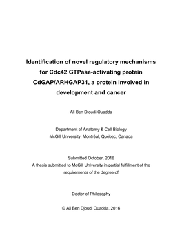 Identification of Novel Regulatory Mechanisms for Cdc42 Gtpase-Activating Protein Cdgap/ARHGAP31, a Protein Involved in Development and Cancer