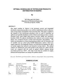 Optimal Scheduling of Petroleum Products Distribution in Nigeria