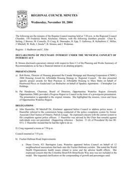 REGIONAL COUNCIL MINUTES Wednesday, November 10, 2004