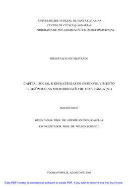 Capital Social E Estratégias De Desenvolvimento Econômico Na Microrregião De Itapiranga (Sc)