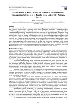 The Influence of Social Media on Academic Performance of Undergraduate Students of Taraba State University, Jalingo, Nigeria