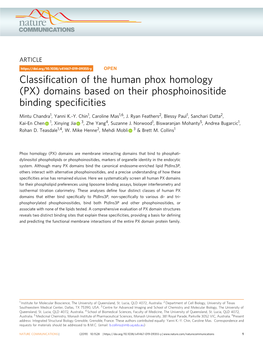 (PX) Domains Based on Their Phosphoinositide Binding Specificities