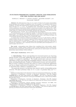 Functions Preserving Matrix Groups and Iterations for the Matrix Square Root∗