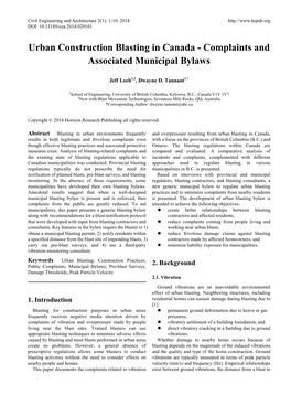 Urban Construction Blasting in Canada - Complaints and Associated Municipal Bylaws