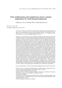 Implications for Small Mammal Taphonomy