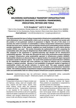 (Railway) in Nigeria: Frameworks, Indicators, Method and Tools