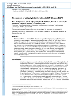 Mechanism of Ubiquitylation by Dimeric RING Ligase RNF4 Europe