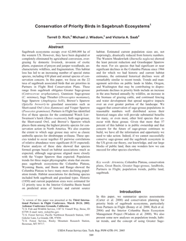 Conservation of Priority Birds in Sagebrush Ecosystems1