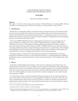 1 a Framework for Measuring Supercomputer