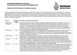 Wokingham District Schools – Allocation of Places For