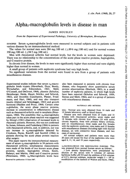 Alpha2-Macroglobulin Levels in Disease in Man