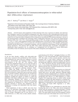 Population-Level Effects of Immunocontraception in White-Tailed Deer (Odocoileus Virginianus)