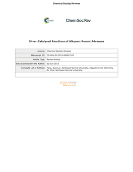 Silver-Catalysed Reactions of Alkynes: Recent Advances