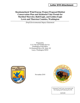 Skookumchuck Wind Energy Project Proposed Habitat Conservation Plan and Incidental Take Permit for Marbled Murrelet, Bald Eagle