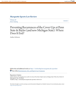 Preventing Recurrences of the Cover-Ups at Penn State & Baylor (And Now Michigan State): Where Does It End? Andrew Solomon