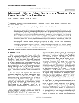 Inhomogeneity Effect on Solitary Structures in a Magnetized Warm Plasma: Ionization Versus Recombination Jyoti1, Hitendra K