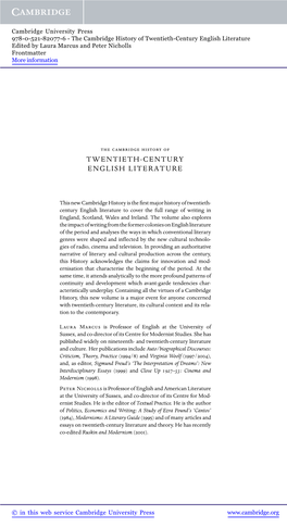 Twentieth-Century English Literature Edited by Laura Marcus and Peter Nicholls Frontmatter More Information