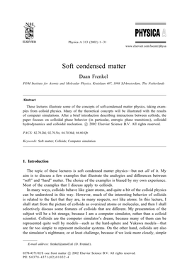 Soft Condensed Matter Daan Frenkel