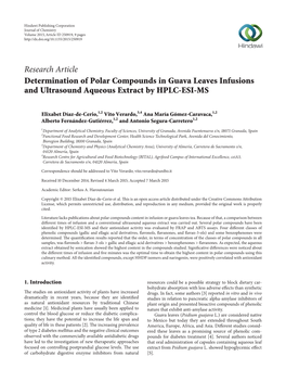 Determination of Polar Compounds in Guava Leaves Infusions and Ultrasound Aqueous Extract by HPLC-ESI-MS