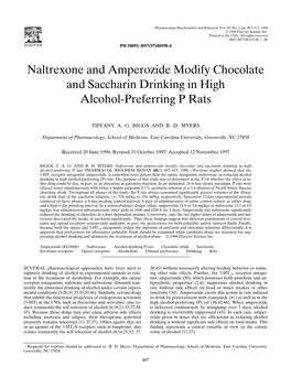 Naltrexone and Amperozide Modify Chocolate and Saccharin Drinking in High Alcohol-Preferring P Rats