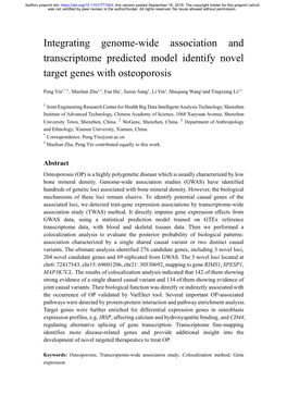 Integrating Genome-Wide Association and Transcriptome Predicted Model Identify Novel Target Genes with Osteoporosis