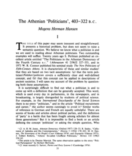 The Athenian 'Politicians', 403-322 B.C