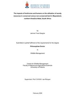 The Impacts of Herbivores and Humans on the Utilisation of Woody Resources in Conserved Versus Non-Conserved Land in Maputaland, Northern Kwazulu-Natal, South Africa