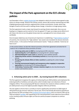 The Impact of the Paris Agreement on the EU's Climate Policies