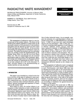 Radioactive Waste Management Overview