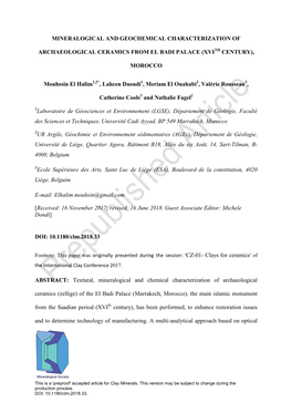 Mineralogical and Geochemical Characterization Of