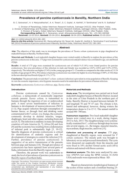 Prevalence of Porcine Cysticercosis in Bareilly, Northern India