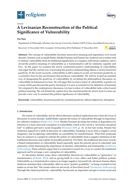 A Levinasian Reconstruction of the Political Significance of Vulnerability