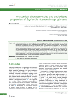 Anatomical Characteristics and Antioxidant Properties of Euphorbia Nicaeensis Ssp