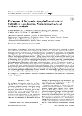 Phylogeny of Polygonia, Nymphalis and Related Butterflies (Lepidoptera