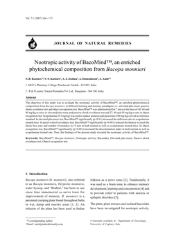 Nootropic Activity of Bacomind™, an Enriched Phytochemical Composition from Bacopa Monnieri