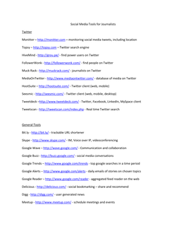 Social Media Tools for Journalists Monitter – Twitter