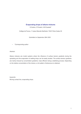 1 Evaporating Drops of Alkane Mixtures