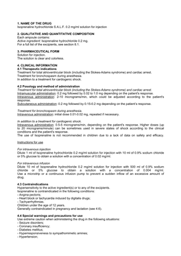 1. NAME of the DRUG Isoprenaline Hydrochloride S.A.L.F. 0.2 Mg/Ml Solution for Injection